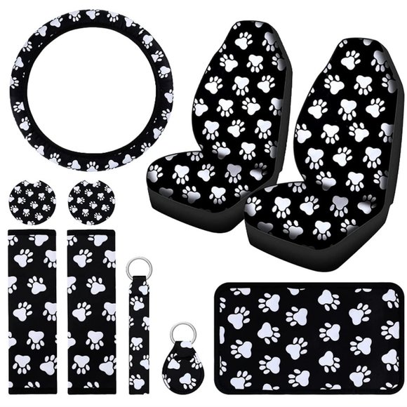 ***10Pc Paw Print Full Interior Car Accessories Set - Picture 1 of 6